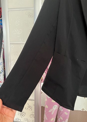 Düğmeli Siyah Kadın Ofis Blazeri - Görsel 3