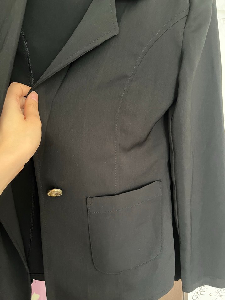 Düğmeli Siyah Kadın Ofis Blazeri - Görsel 5
