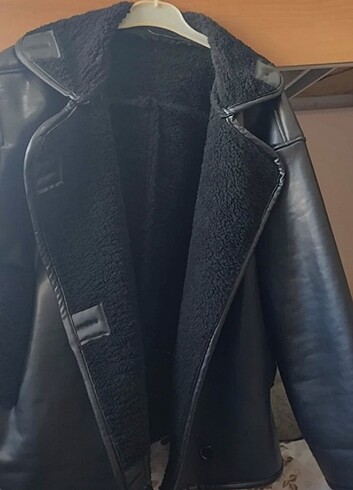 Siyah oversize deri ceket