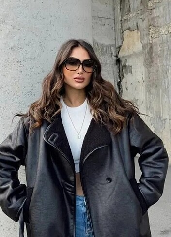 s Beden siyah Renk Siyah oversize deri ceket