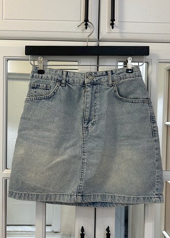 Gri Denim Midi Kadın Mini Etek