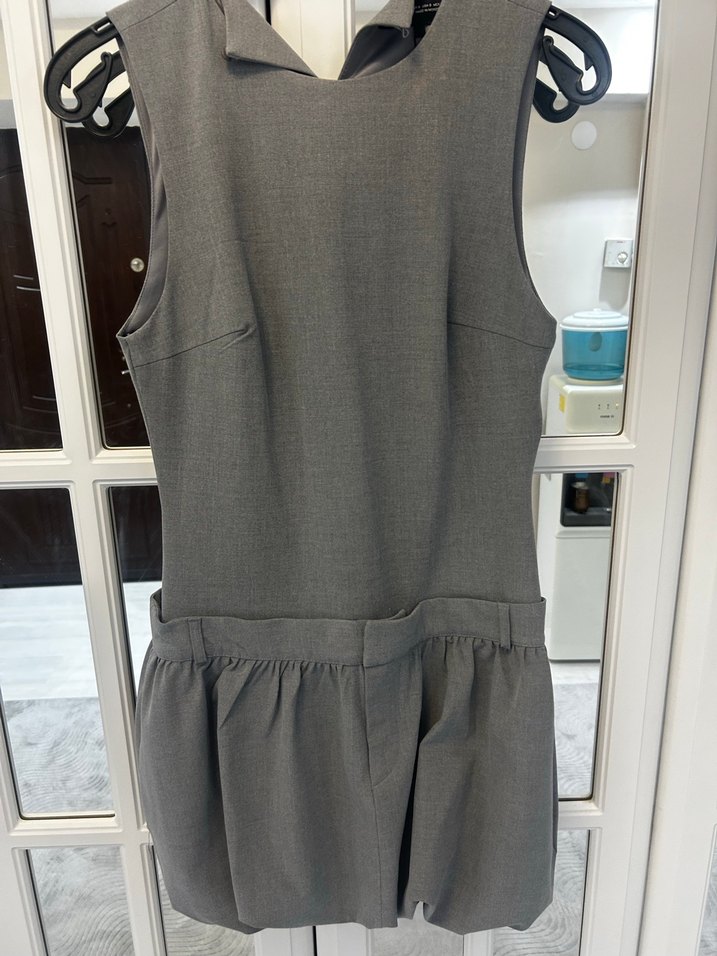 Gri Kemerli Kolsuz Mini elbise - Görsel 3