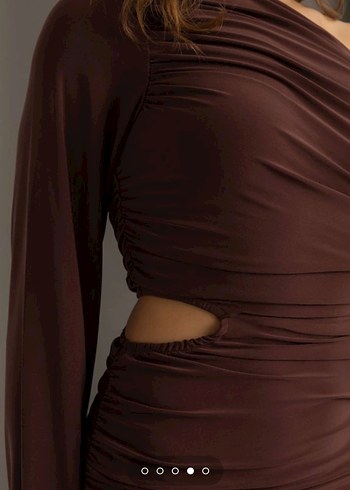 Tek Omuzlu Kahverengi Mini Elbise - Görsel 4