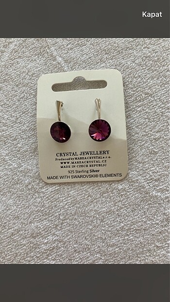Swarovski gümüş mürdüm rengi damla küpe