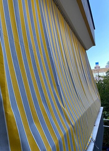 Sarı gri balkon perdesi özel dikim