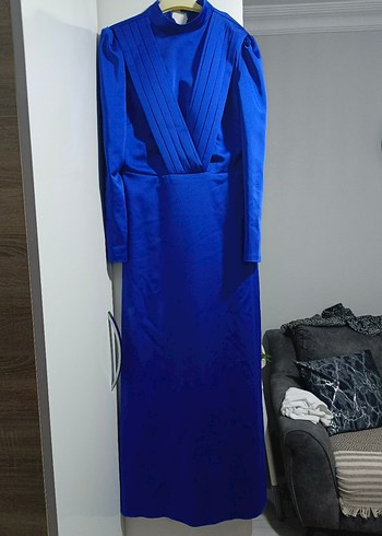 Parlak Mavi Midi Kadın Elbise - Görsel 2