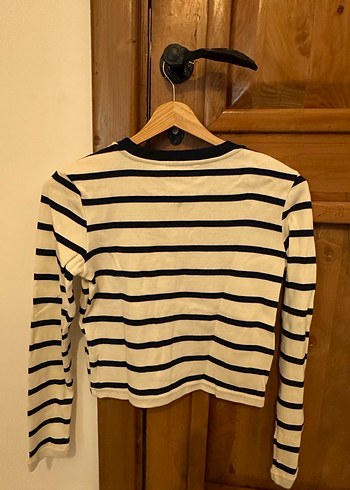 Düğmeli Çizgili Pamuklu Kadın Hırka - Görsel 2