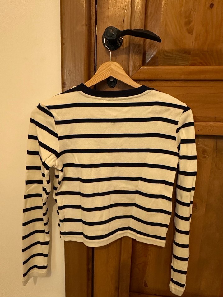 Düğmeli Çizgili Pamuklu Kadın Hırka - Görsel 2