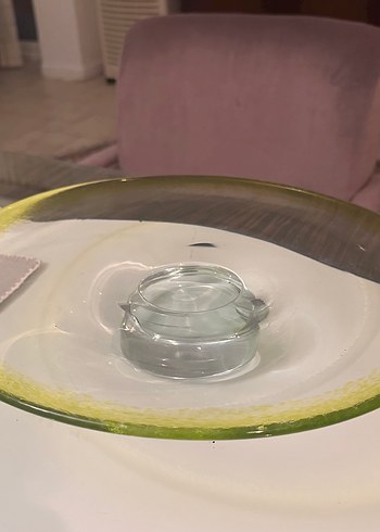 Parlak Yeşil Kenarlı Cam pasta servislik - Görsel 5