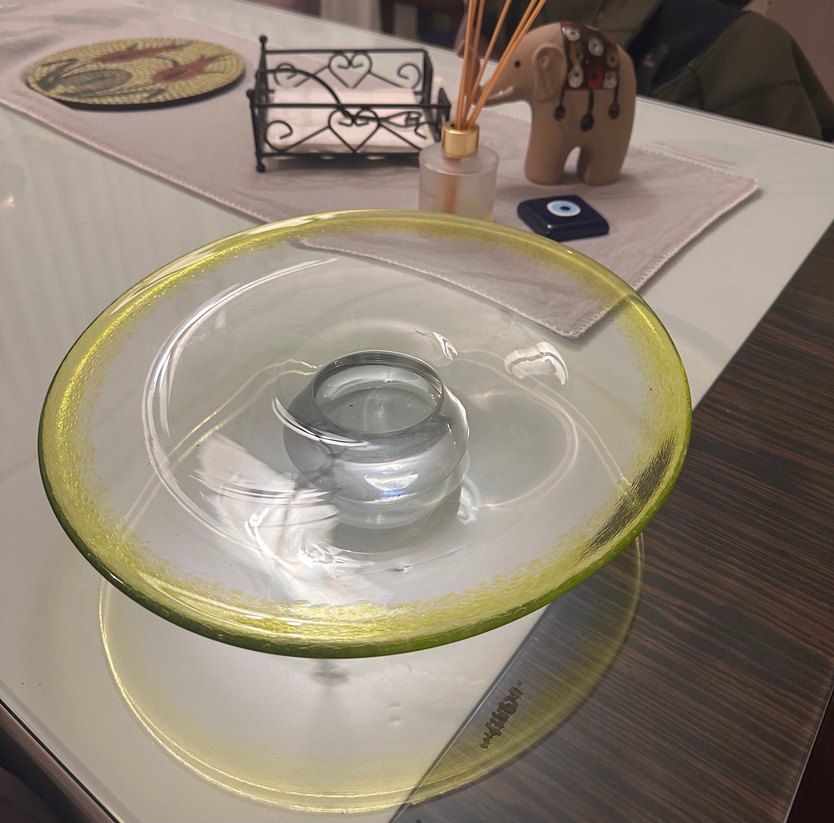 Parlak Yeşil Kenarlı Cam pasta servislik - Görsel 4