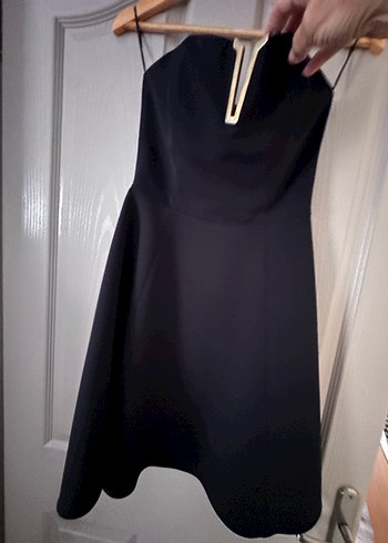 Siyah Straplez Uzun Drapeli Kadın Elbisesi - Görsel 2