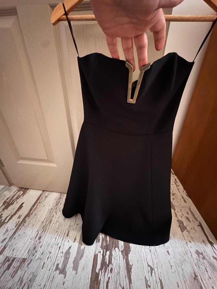 Siyah Straplez Uzun Drapeli Kadın Elbisesi - Görsel 5