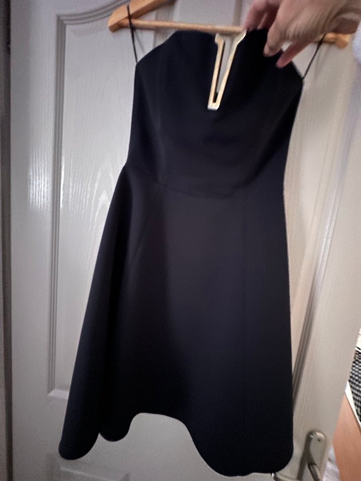 Siyah Straplez Uzun Drapeli Kadın Elbisesi - Görsel 2