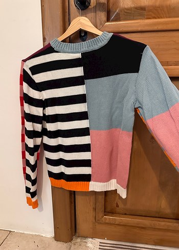 Renkli Desenli Kadın Triko Kazak - Görsel 2