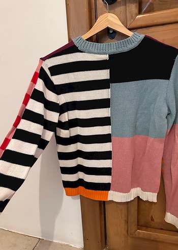 Renkli Desenli Kadın Triko Kazak - Görsel 3