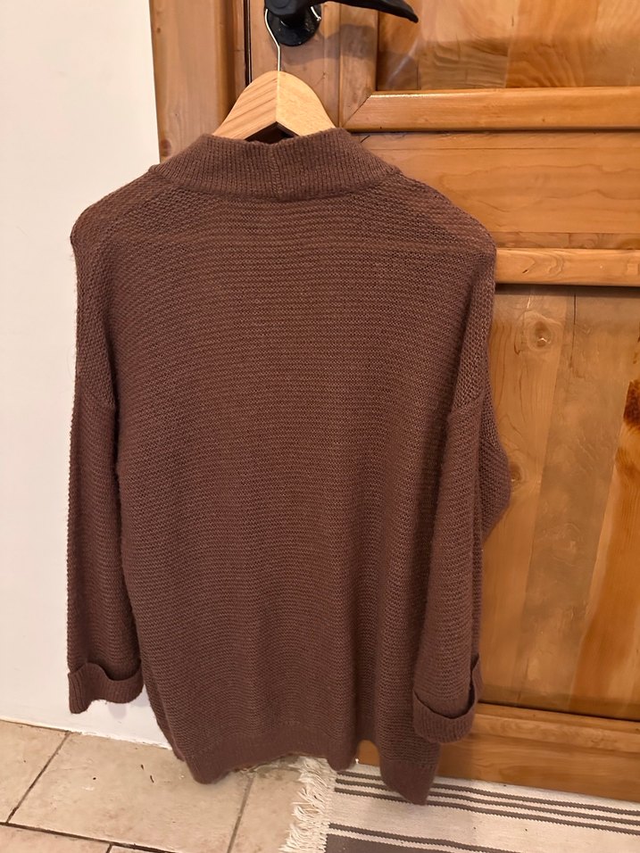 Örgü Kahverengi Midi Kadın Hırka - Görsel 2