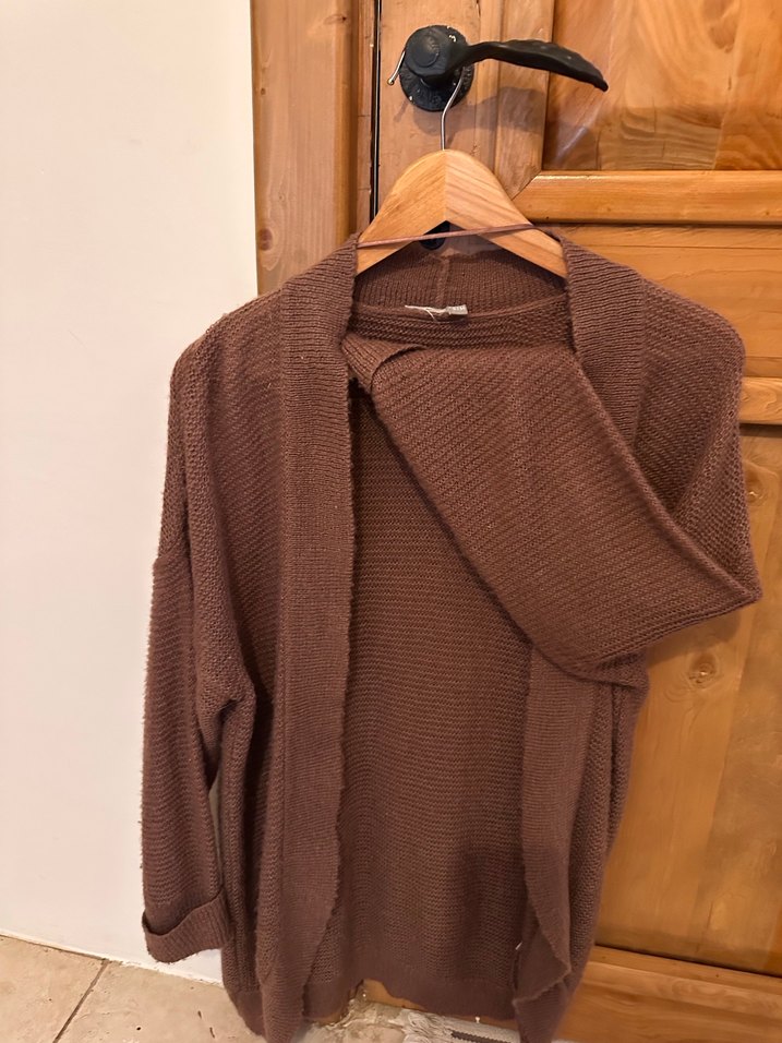 Örgü Kahverengi Midi Kadın Hırka - Görsel 3