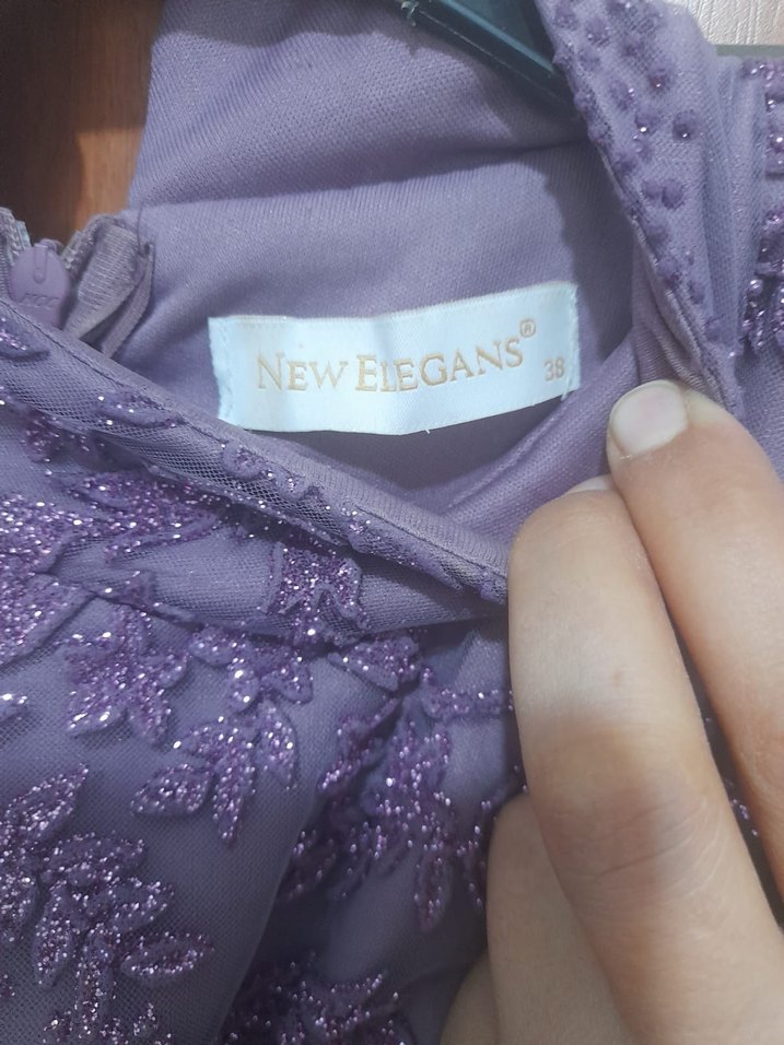 Uzun Kollu Mor Drapeli Abiye Elbise - Görsel 4