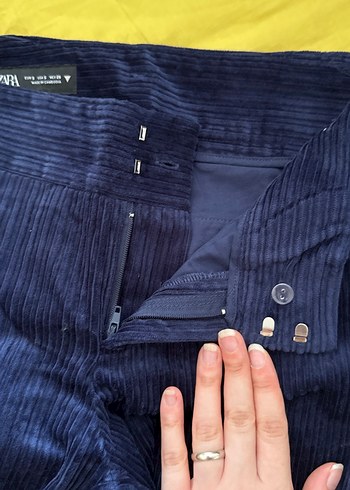 s Beden Kadın Lacivert Regular Fit Kadife Pantolon