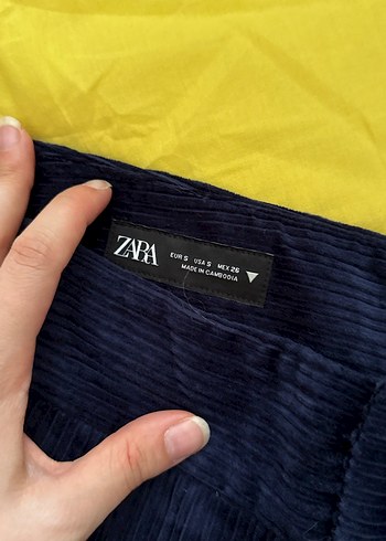 Zara Kadın Lacivert Regular Fit Kadife Pantolon