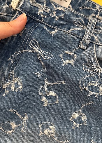 38 Beden mavi Renk Dantel Detaylı Bağlama Desenli Kadın Kot Pantolon