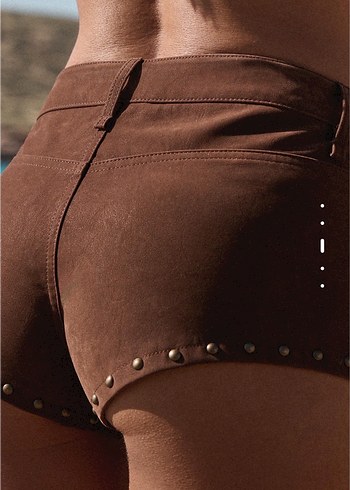 Kahverengi  zımba detaylı Mini Şort - Görsel 3