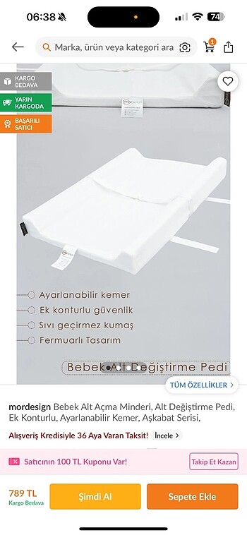 Bebek alt açma minderi