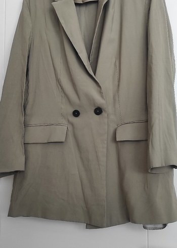 Haki(yeşil ton) Düğmeli Kadın Keten Blazer Ceket - Görsel 2