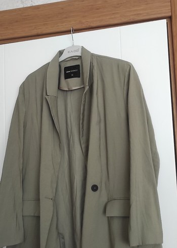 Haki(yeşil ton) Düğmeli Kadın Keten Blazer Ceket - Görsel 4