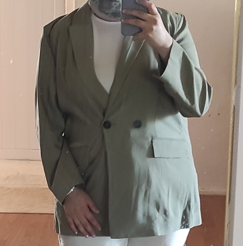 Haki(yeşil ton) Düğmeli Kadın Keten Blazer Ceket - Görsel 5