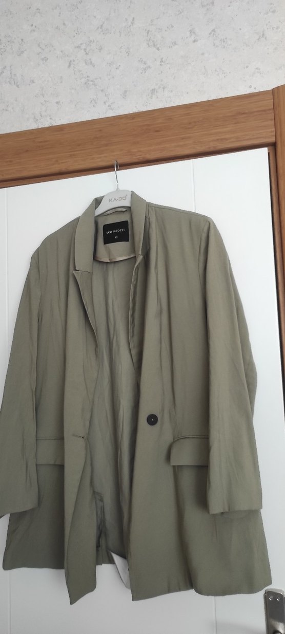 Haki(yeşil ton) Düğmeli Kadın Keten Blazer Ceket - Görsel 4