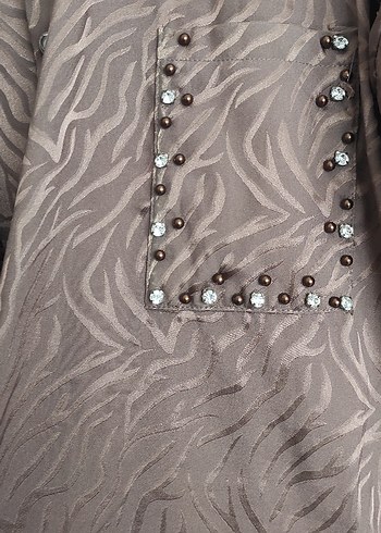 Düğmeli Uzun Kahverengi Kadın Gömlek - Görsel 2