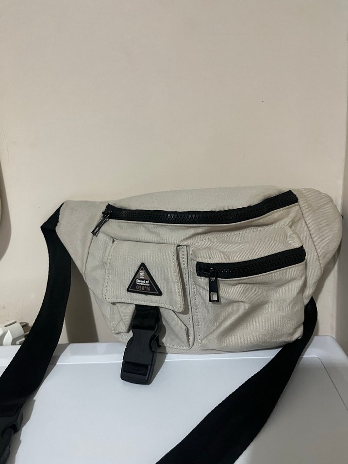 Bej erkek Bel Çantası Siyah Kayışlı - Görsel 2