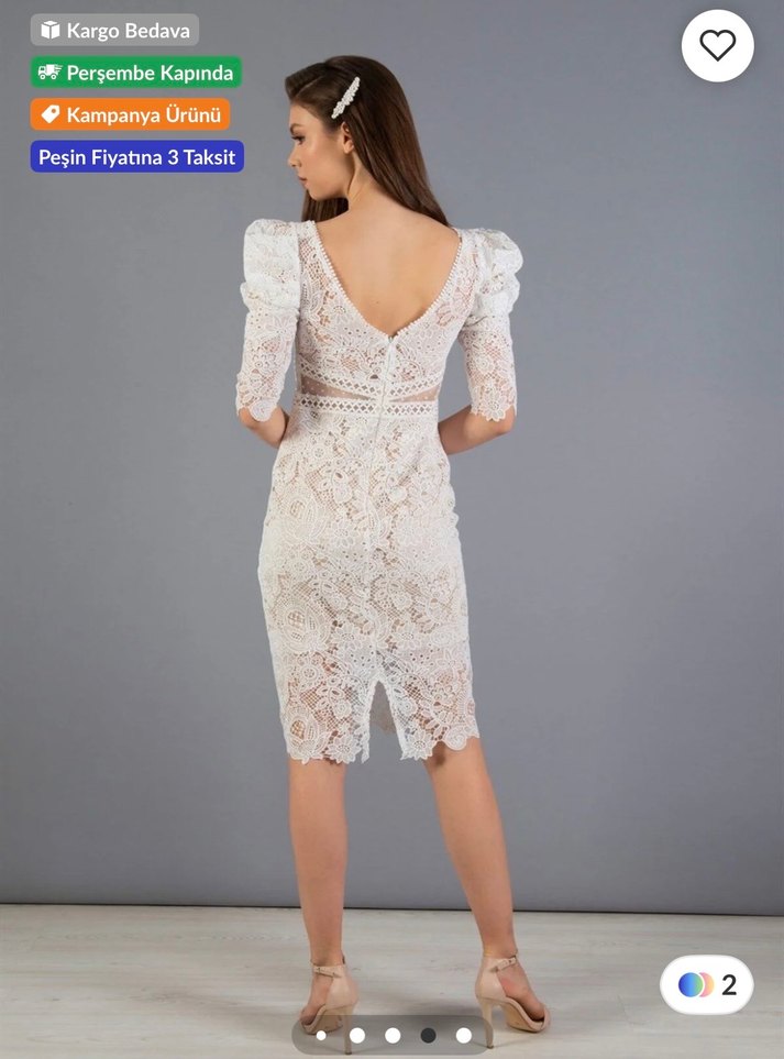 Carmen ekru dantel detaylı elbise - Görsel 2