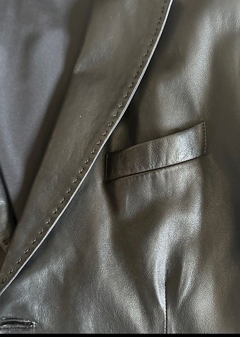 Düğmeli Siyah Deri Erkek Ceket - Görsel 2