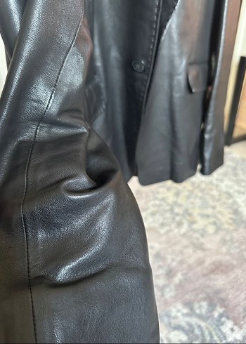 Düğmeli Siyah Deri Erkek Ceket - Görsel 5