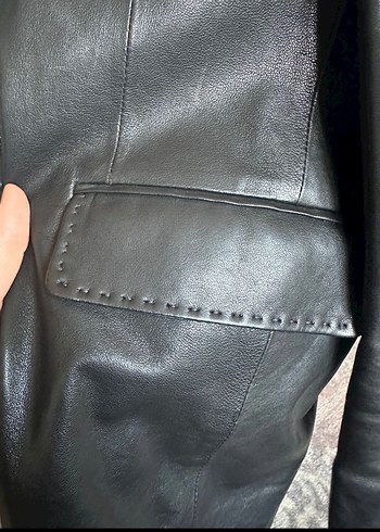 Düğmeli Siyah Deri Erkek Ceket - Görsel 6