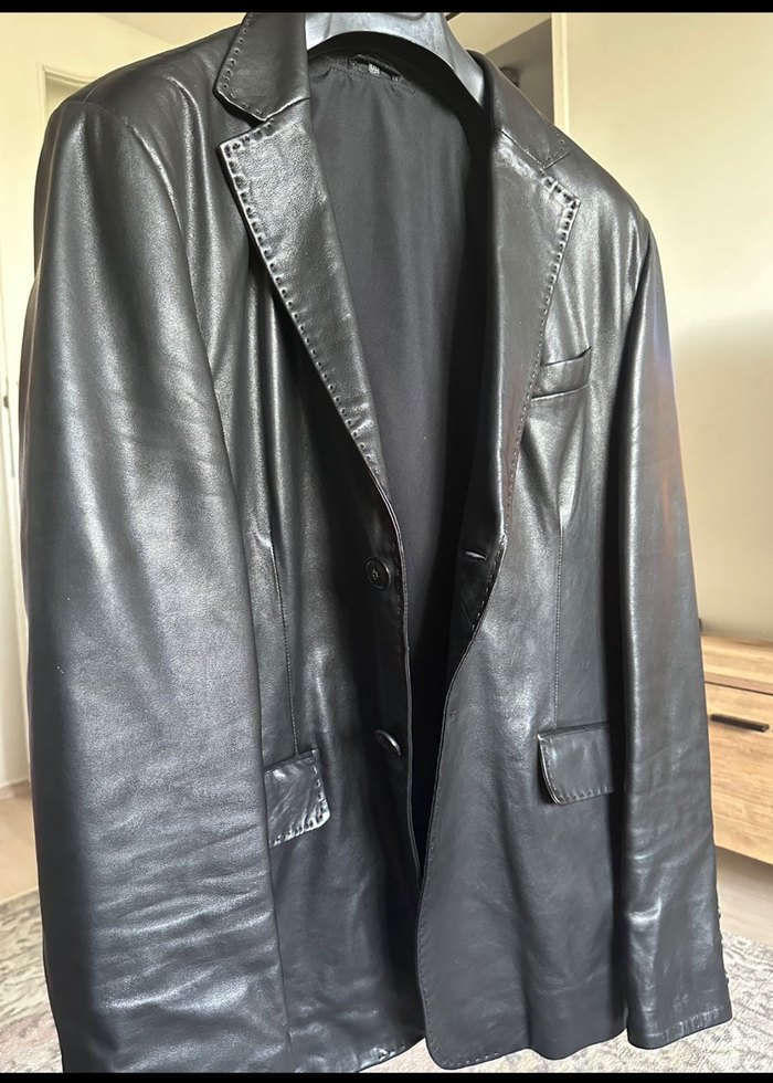 Düğmeli Siyah Deri Erkek Ceket - Görsel 4