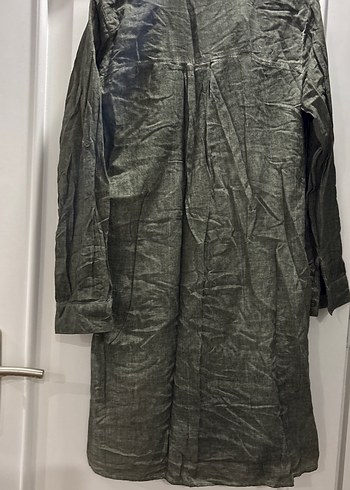 Nakışlı haki yeşil Uzun Keten Bohem elbise - Görsel 3