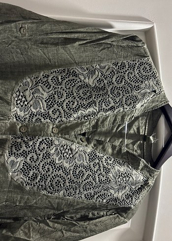 Nakışlı haki yeşil Uzun Keten Bohem elbise - Görsel 2