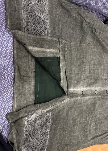 Nakışlı haki yeşil Uzun Keten Bohem elbise - Görsel 4