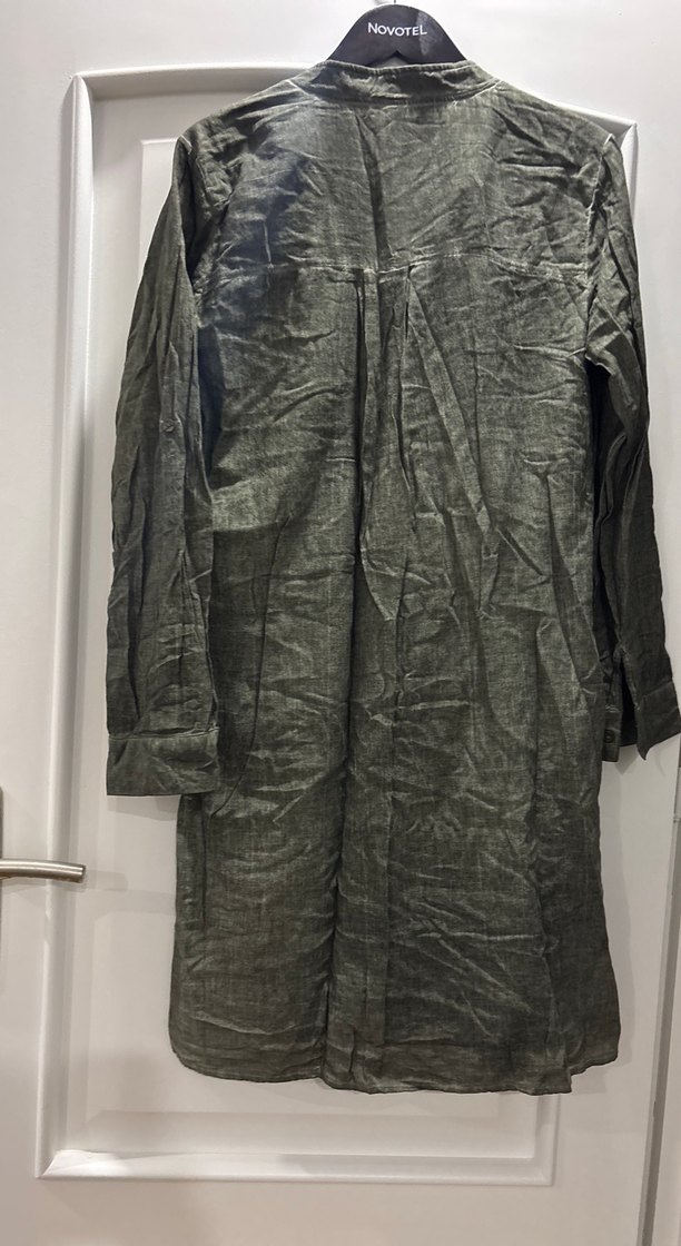 Nakışlı haki yeşil Uzun Keten Bohem elbise - Görsel 3