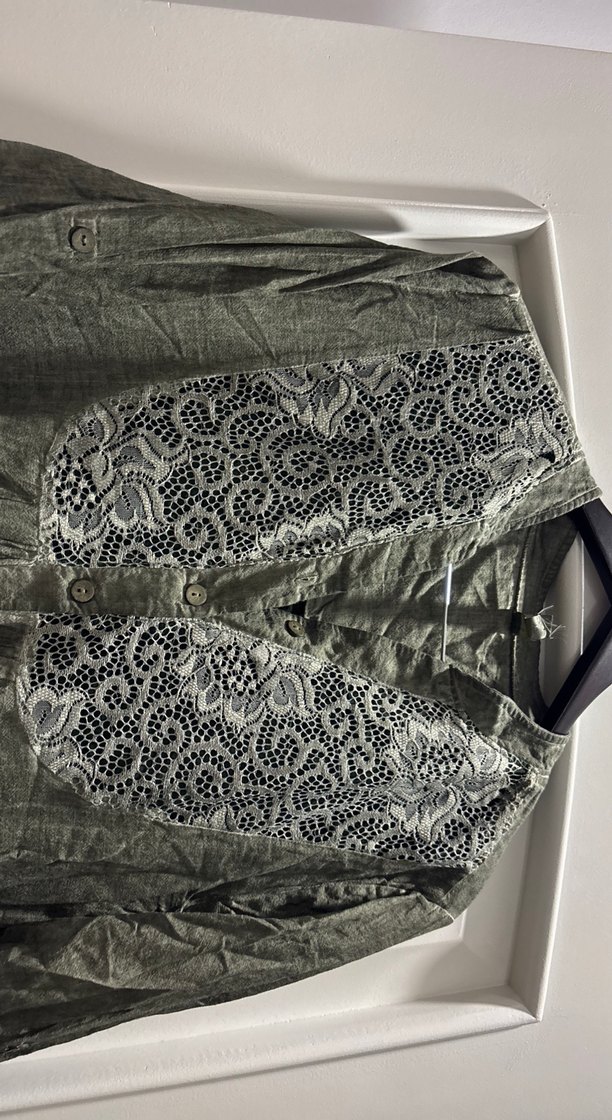 Nakışlı haki yeşil Uzun Keten Bohem elbise - Görsel 2