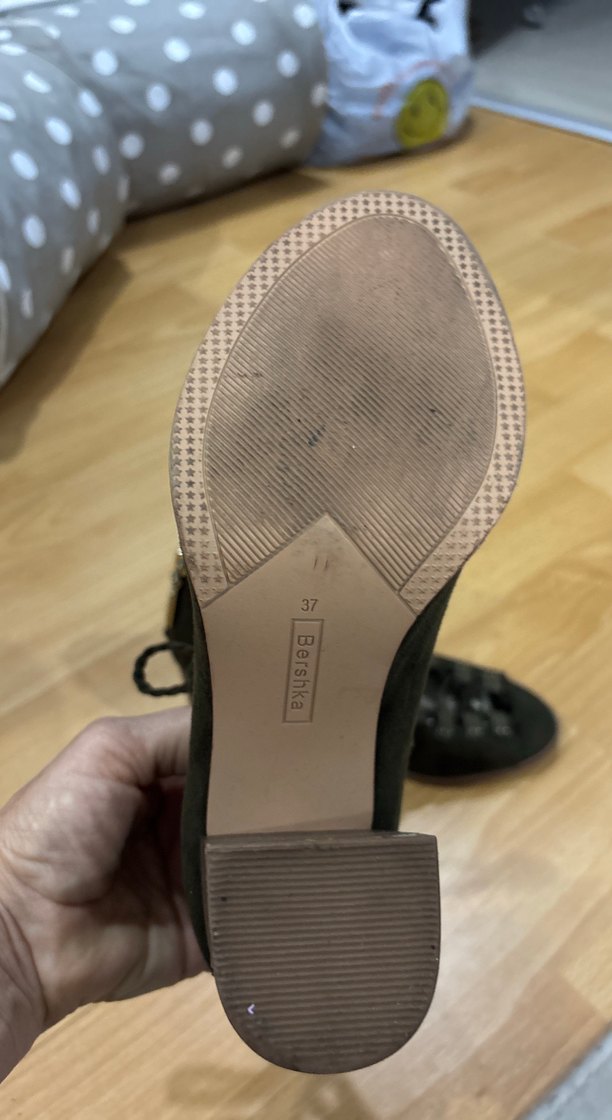 Koyu haki süet üstten bağcıklı Topuklu Kadın Ayakkabısı - Görsel 3