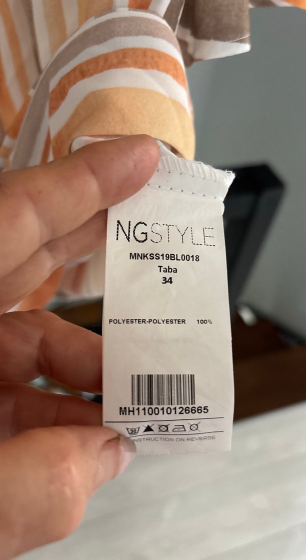 Drapeli V Yaka Kısa Kollu çizgili Kadın Bluz - Görsel 4