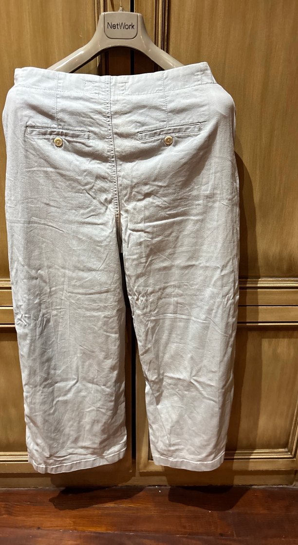 Kadın açık mavi Keten Midi Bol Kesim Pantolon - Görsel 3