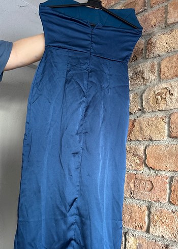 Straplez Drapeli Uzun Lacivert Abiye Elbise - Görsel 2