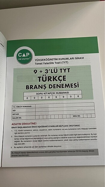 Beden Çap Yayınları TYT TÜRKÇE DENEME