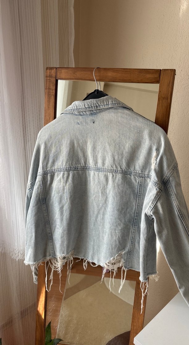 Gri Düğmeli Kadın Denim Ceket - Görsel 2