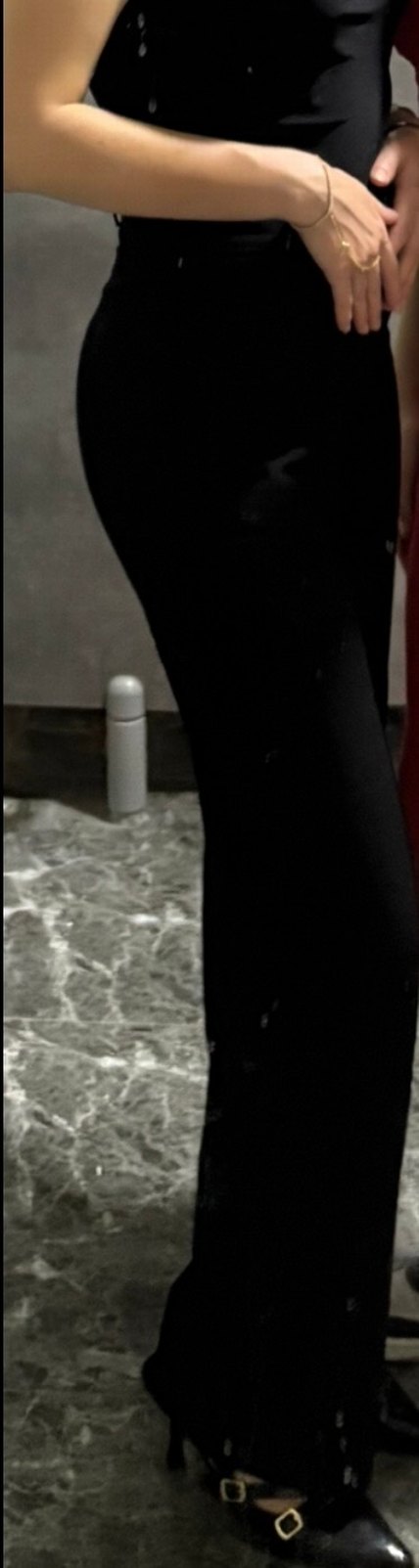 Düğmeli Siyah Kadın Kumaş Pantolon - Görsel 2